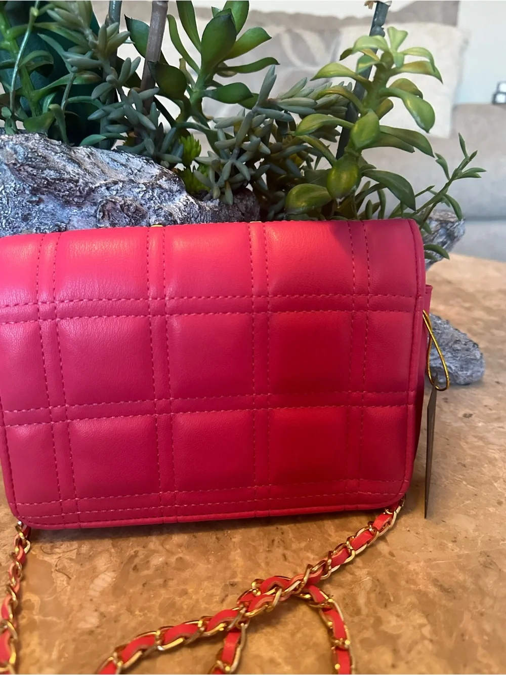 bebe Pink Quilted Chain Strap Crossbody Bag